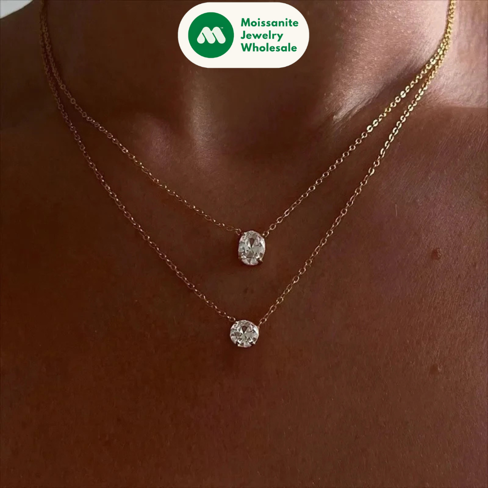 2.0CT Oval Cut D Moissanite Solitaire Pendant Necklace for Women 925 Silver Adjustable Chain GRA Certified Jewelry Gifts