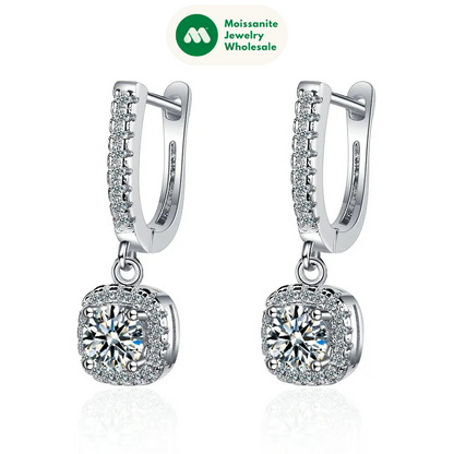 Real 925 Silver 3CT 2ct Moissanite Drop Hoop Earrings for Women Classic 1.0ct Square Dangle Wedding Earring 8mm 9mm GRA Jewelry