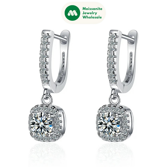 Real 925 Silver 3CT 2ct Moissanite Drop Hoop Earrings for Women Classic 1.0ct Square Dangle Wedding Earring 8mm 9mm GRA Jewelry