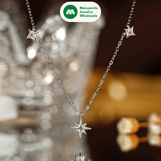100% 925 Silver Guide Star Pendant Necklace Certified 3mm&2mm Moissanite Charm Jewelry for Women Birthday Anniversary Gift
