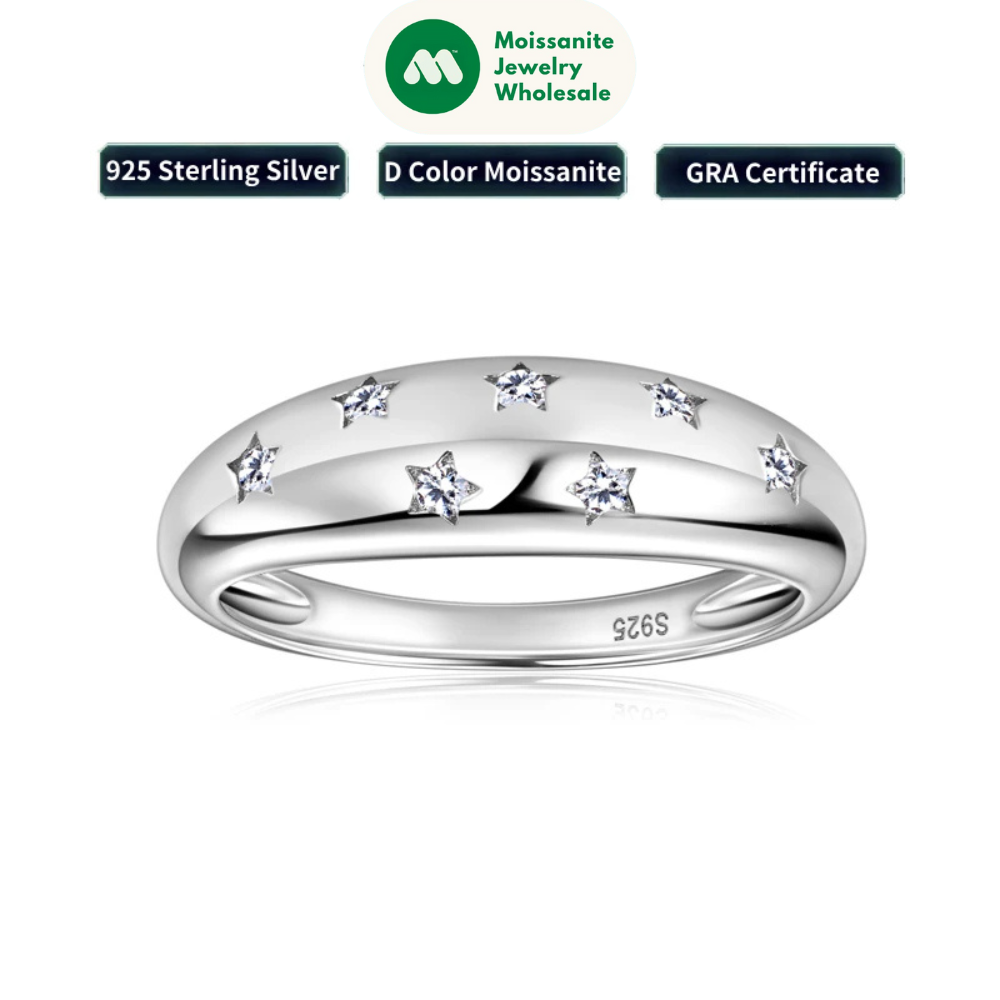 Women's Ring Bezel Setting Star Moissainte Rings 18K Gold Plated 925 Silver Band Fashion Party Daily Wear Jewelry New In