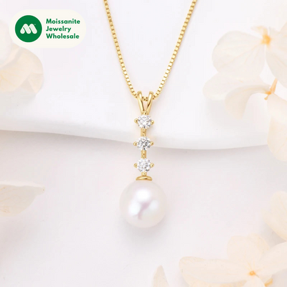 Natural Freshwater Pearl Moissanite Pendant Necklace Real Silver 925 Wedding Engagement Fine Jewelry for Women Gift 45+5cm