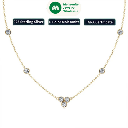 3mm Bezel D Moissanite Pendant Necklace for Women 925 Sterling Silver Plated Gold Adjustable Chain 2025 Gift Valentine Day