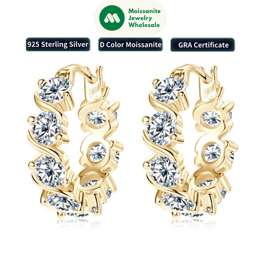 Jewelry Luxury 4.8CTW. 4mm Moissanite Earrings Hoops for Women Silver 925 14K Gold Plated Wedding Party Engagement Gift