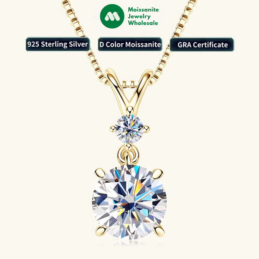 1CT 2CT 3CT Moissanite Pendant Necklace for Women 925 Silver Adjustable Chain Sparking Two Stones Necklaces Gift Valentine