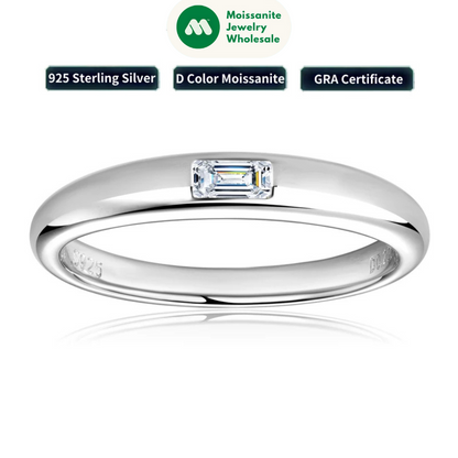 18k Gold Plated 925 Silver Engagement Wedding Ring for Women Moissanite 0.2ct D Color Emerald Cut Rectangle Promise Band Jewelry
