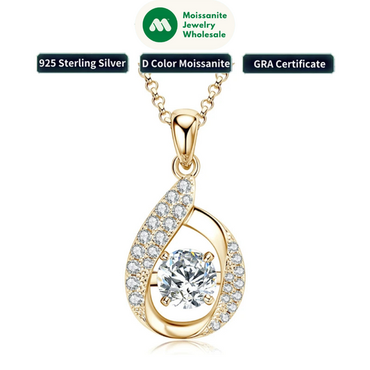 2024 New 6.5mm 1ct Round Moissanite Necklace Water Drop Pendant Women 925 Sterling Silver Jewelry for Wedding Party Gift GRA