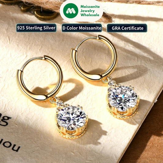 2CT 1CT D Color Moissanite Dangle Drop Earrings for Women 925 Silver Elegant Wedding Engagement Earrings GRA Certificate