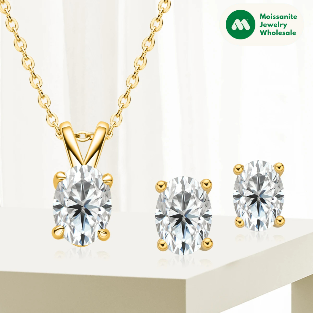 Women's Oval Cut D Color Moissanite Jewelry Set Real 925 Silver Pendant Necklace and Stud Earrings Piercing Party Wedding Gifts