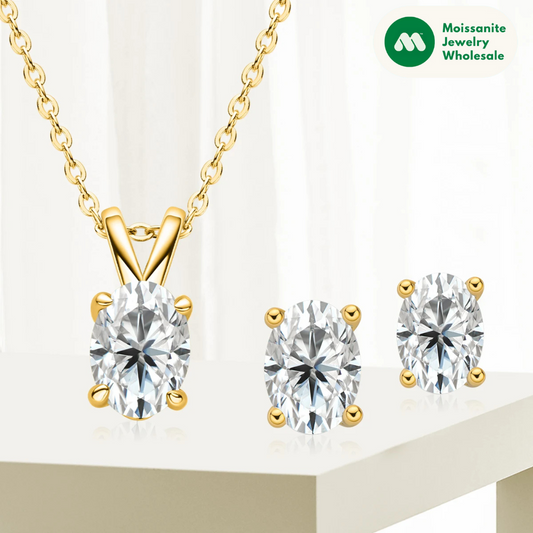 Women's Oval Cut D Color Moissanite Jewelry Set Real 925 Silver Pendant Necklace and Stud Earrings Piercing Party Wedding Gifts