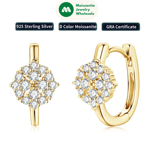 Luxury Flower Earrings 925 Silver Full Moissanite Drop Small Hoop Earrings For Women 2024 Trendy Christmas Jewelry Gift