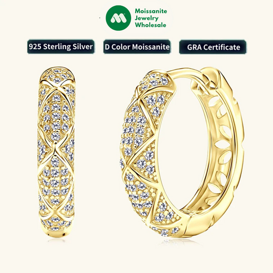 2025 New Pave D Moissanite Hoop Huggies Earrings 925 Silver for Women Trendy Fine Jewelry GRA Certified lab Diamond Gift