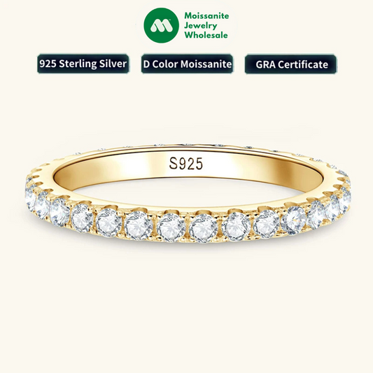 Classic 925 Sterling Silver Full Eternity Ring 2mm D Moissanite Rings Stackable Finger Bands for Women 18k Gold Plated Jewelry