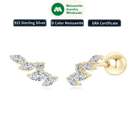 2024 Trendy Leaf-Shaped Stud Earrings Marqusie Cut Moissanite Piercing Earrings 100% 925 Silver for Women GRA Certified Jewelry