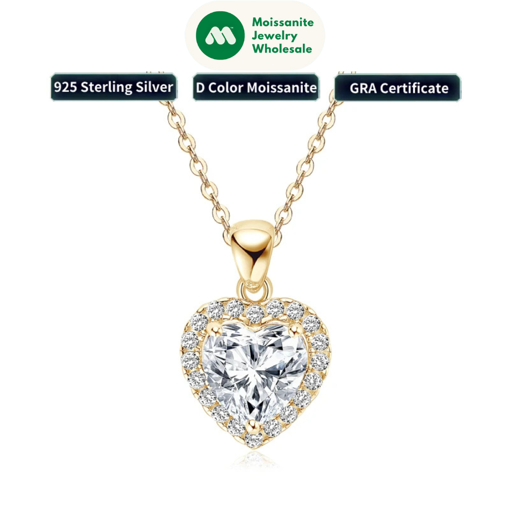 Real 2CT Heart Shape Moissanite Pendant Necklace 925 Silver for Women Jewelry GRA Certified Wedding Birthday Valentine Day Gift