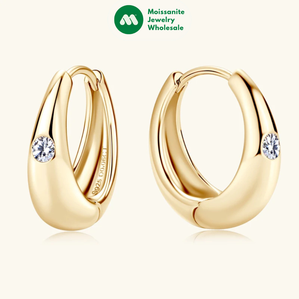 Chunky Hoops 2.5mm D Color Moissanite Thick Huggie Earring Gold Plated 925 Silver Piercing Earrings for Women Jewelry Gift