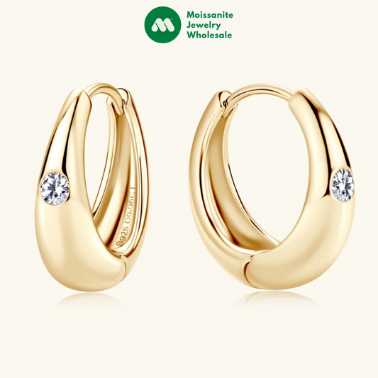 Chunky Hoops 2.5mm D Color Moissanite Thick Huggie Earring Gold Plated 925 Silver Piercing Earrings for Women Jewelry Gift