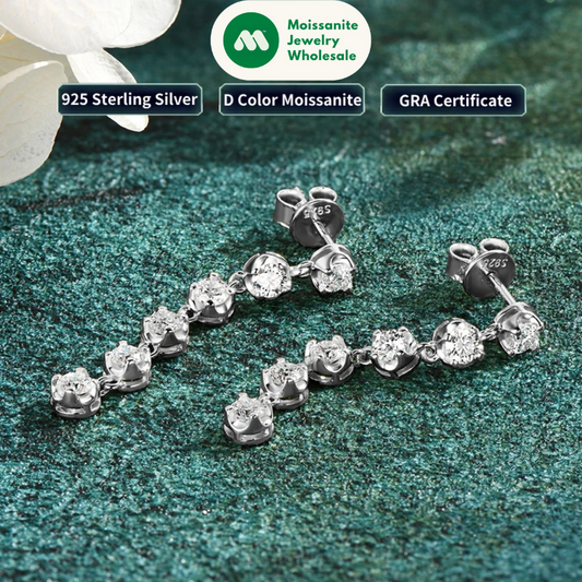 1.20CTTW. 3MM Moissanite Chandelier Dangle Earrings for Women Real 925 Silver Long Chain Drop Studs Party Wedding Jewelry Gift