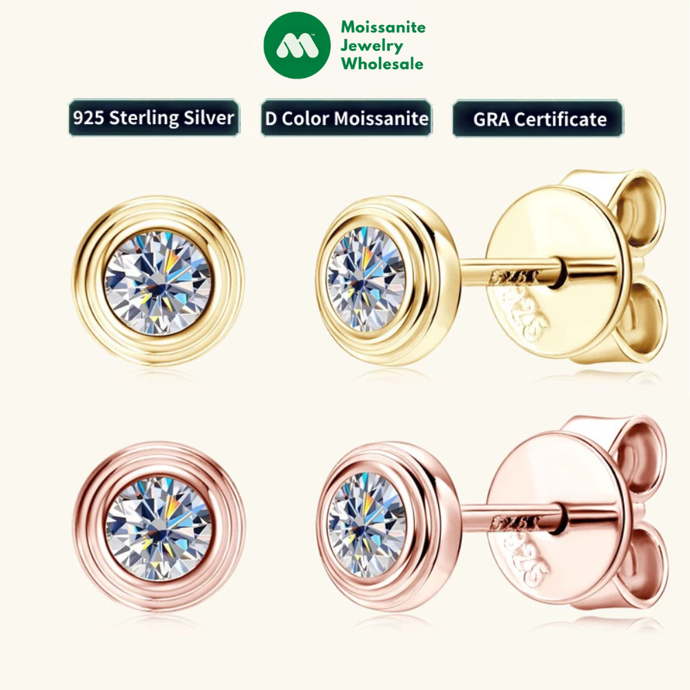 3mm D Color Bezel Moissanite Stud Earrings 925 Sterling Silver Earrings Mini Needle for Couple Women Men Valentine's Gift