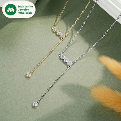 Real 925 Sterling Silver Y Lariat Necklace 2024 3mm Bezel Round Moissanite Pendant Necklaces for Women Wedding Party Jewel