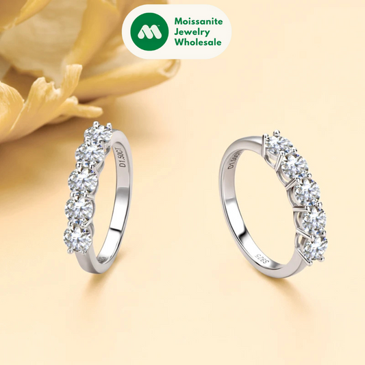 Half Eternity Bands D Color 0.3ct 5 Stone Moissanite Ring 925 Sterling Silver for Women Fine Accessories Certified Jewelry