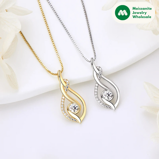 Real D0.43CT Moissanite Twist Pendant Infinity Necklace Silver 925 Sterling for Women Jewelry Wedding Party Birthday Gifts