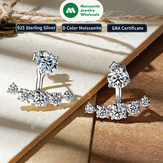 Real D2.30CT All Moissanite Earrings Ear Jacket Studs for Women 925 Silver GRA Certified Christmas Gift Dual Use Earrings
