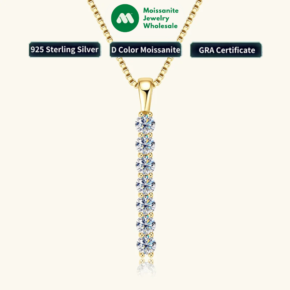 2.8mm 0.56ctw. Moissanite Pendant Necklace for Women 925 Silver Adjustable Chain 7-stone Bar Necklaces Trend Jewelry Gifts