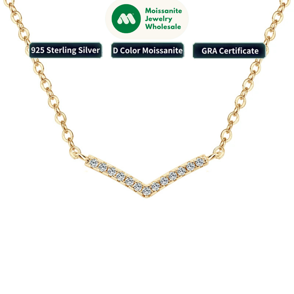 Certified 925 Sterling Silver 1mm Moissanite Pendant Necklace for Women Trendy V-shape Necklaces Anniversary Party Jewelry Gift