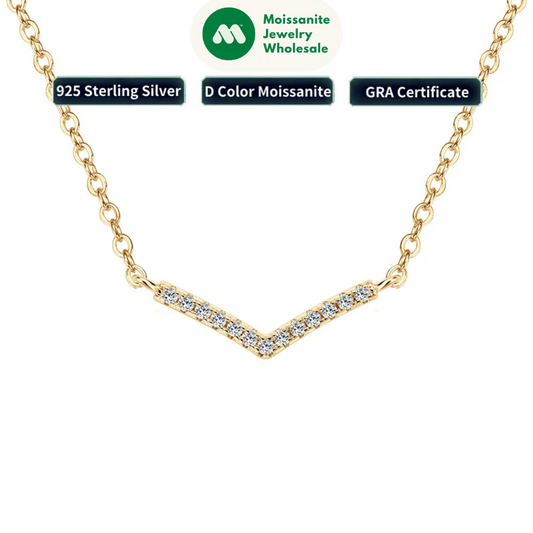 Certified 925 Sterling Silver 1mm Moissanite Pendant Necklace for Women Trendy V-shape Necklaces Anniversary Party Jewelry Gift