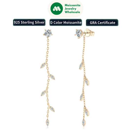 Leaf Dangle Long Drop Earrings Silver 925 for Women Real Moissanite Chandelier Earrings Wedding Jewelry Korean Accessories