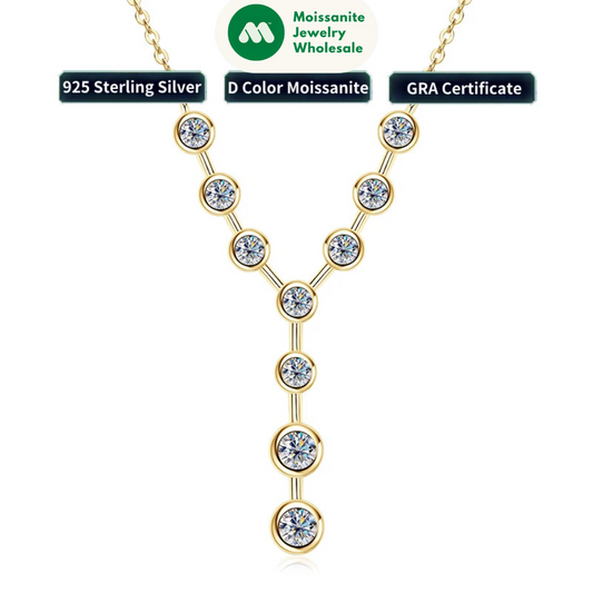 Bezel Y Shape Moissanite Diamond Necklace Real 925 Silver 18k Gold Plated 7-stone Pendant For Women 2025 New Jewelry Gifts
