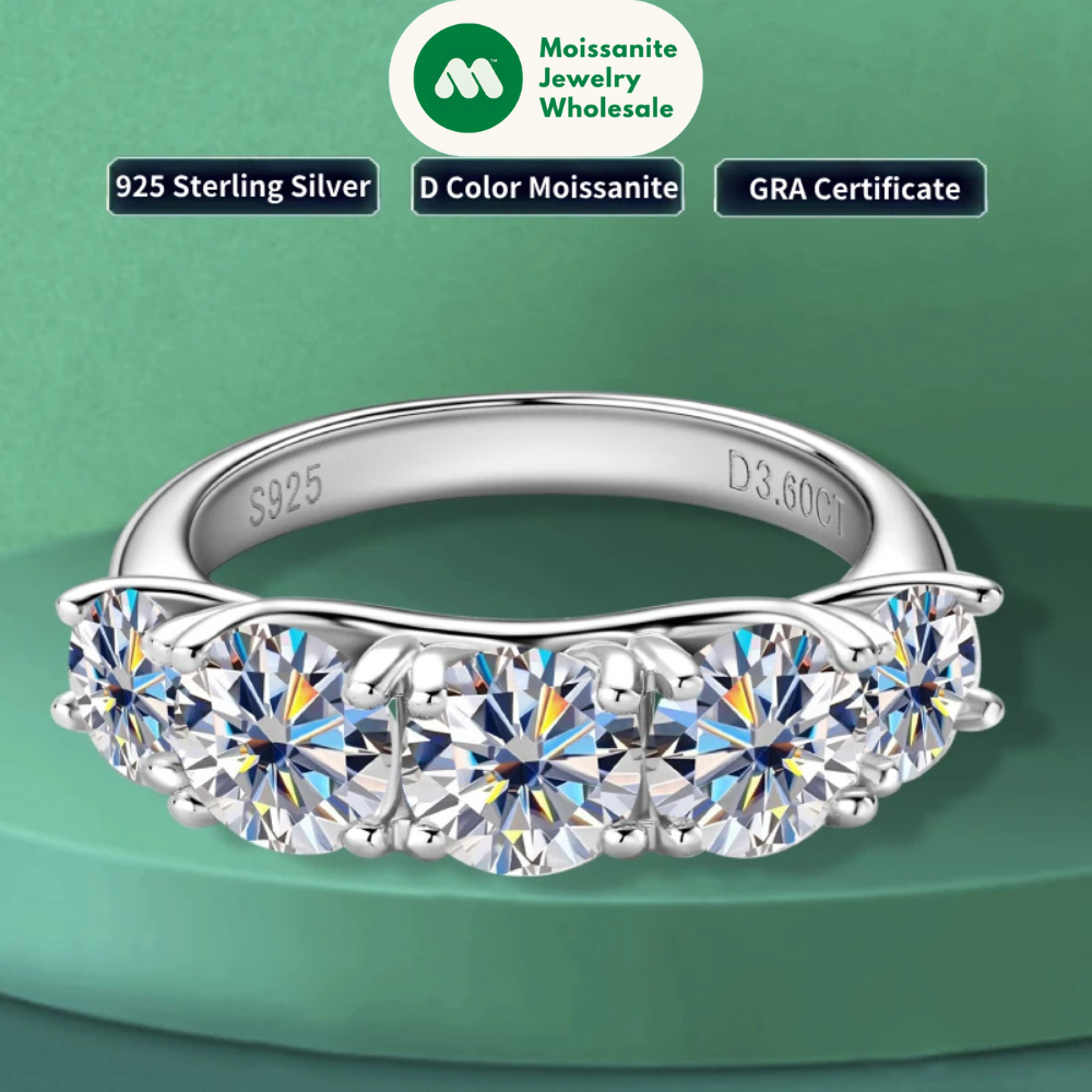 3.60CTW All Moissanite Diamond Ring Sparking D Color 5 Stones Wedding Engagement Band For Women 925 Silver Promise Jewelry