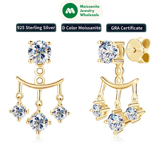 2024 Trendy 1cttw 5mm Moissanite Drop Stud Earrings for Women 925 Silver Dual Use Earrings Jacket GRA Certified Christmas Gift