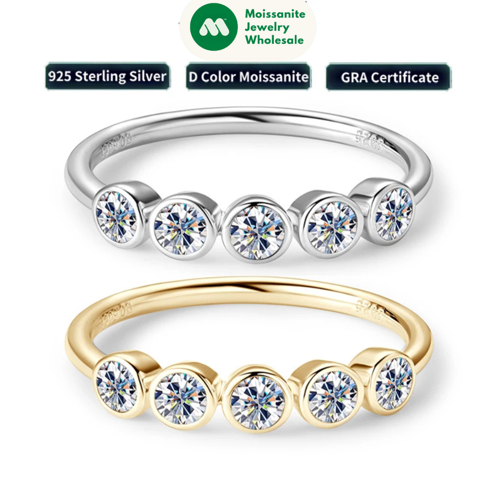 925 Sterling Silver 3mm D-E Moissanite Rings for Women Fashion Five Stones Ring Daily Wear Finger Band Fine Jewelry Gifts