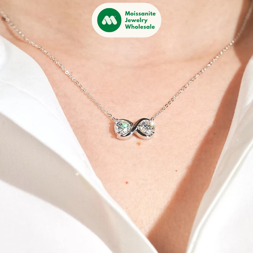 Infinity Pendant 6.5mm 2cttw. 1ct D Moissanite Necklace for Women 925 Silver Adjustable Chain Charm Jewelry Birthday Gift