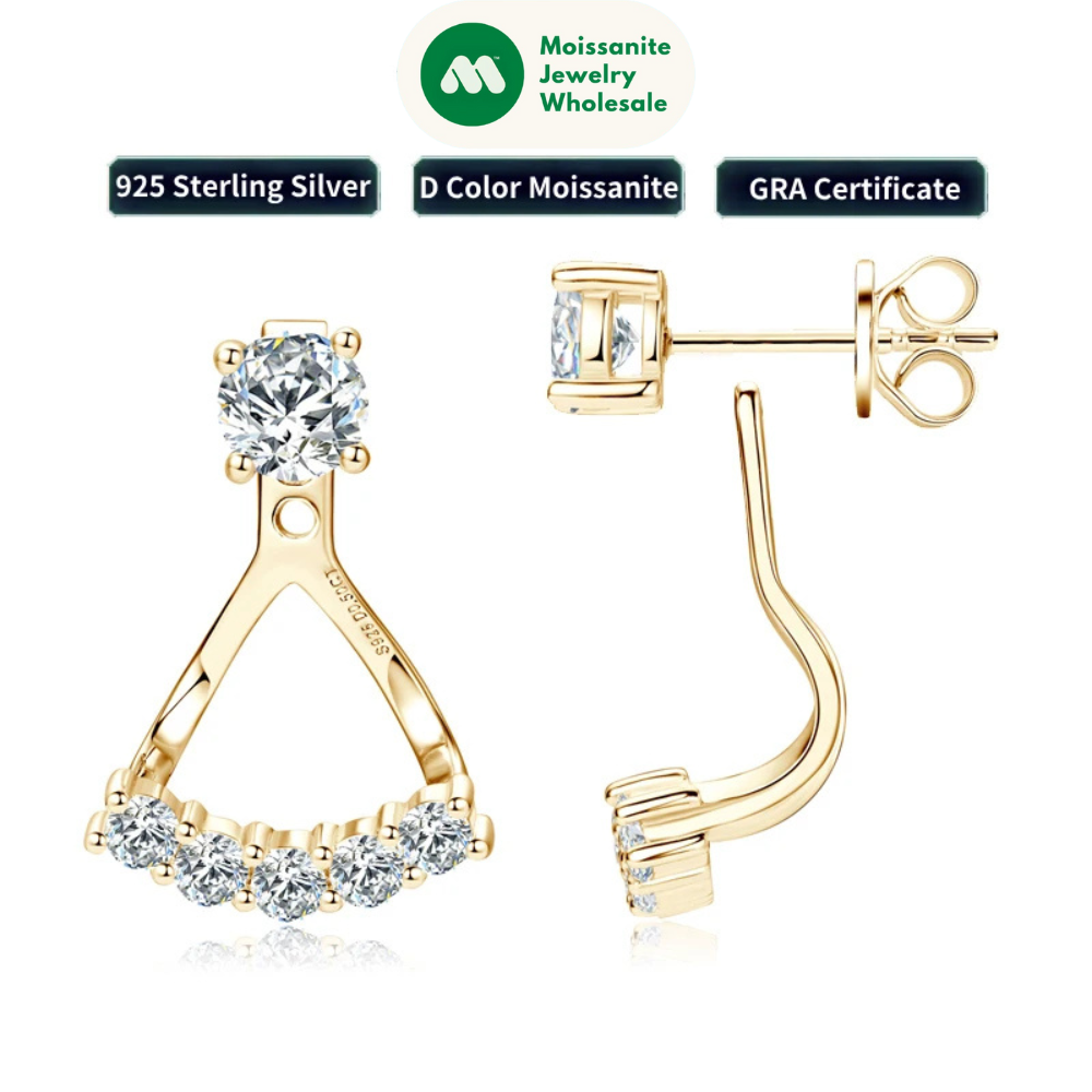 2024 Trendy 5mm Moissanite Ear Jacket Earrings Studs for Women 100% 925 Silver Dual Purpose Front and Back Earrings Jewelry Gift