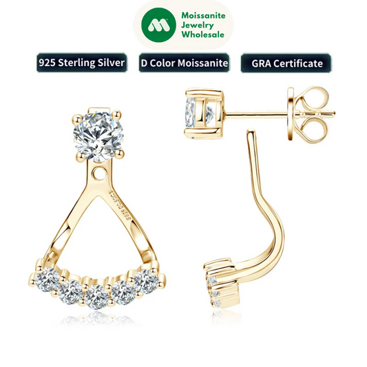 2024 Trendy 5mm Moissanite Ear Jacket Earrings Studs for Women 100% 925 Silver Dual Purpose Front and Back Earrings Jewelry Gift