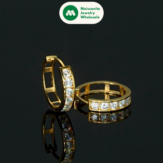 100% Real Gold 0.48CTW D Color Moissanite Earrings 14K Gold for Women Men Couples Small Hoop Earrings Engagement Wedding Jewelry