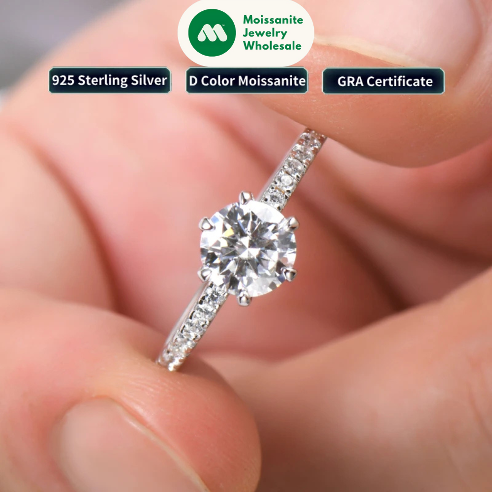 100% 925 Silver 1CT 6.5mm Round Moissanite Wedding Rings Engagement Promise Finger Ring GRA Certified Jewelry For Women