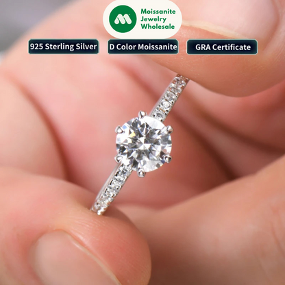 100% 925 Silver 1CT 6.5mm Round Moissanite Wedding Rings Engagement Promise Finger Ring GRA Certified Jewelry For Women