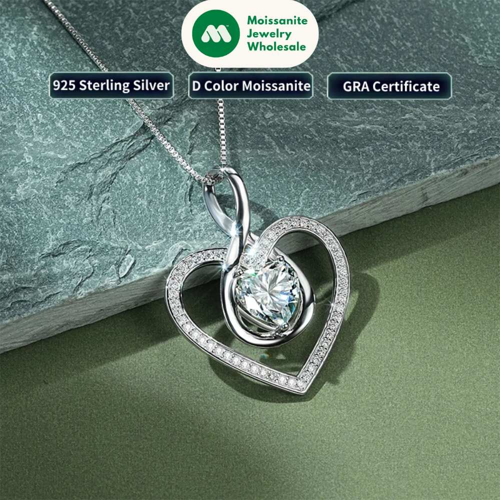 1CT 2CT 3CT Heart Cut Moissanite Pendant Necklace 925 Silver Adjustable Chain for Women GRA Certified Jewelry 2025 Gifts