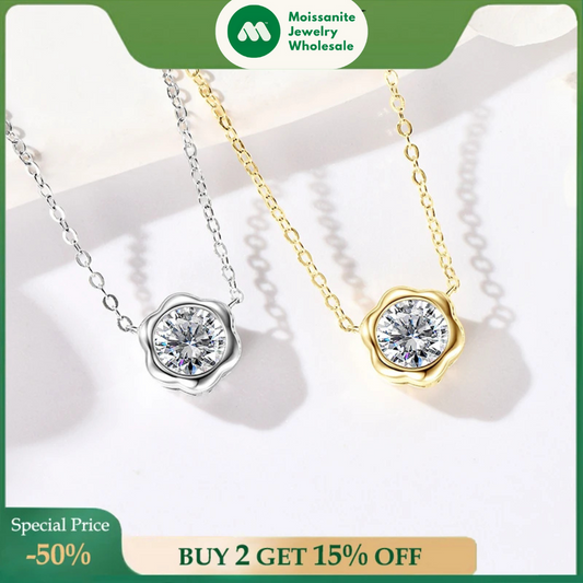 6.5mm 1.0ct Moissanite Pendant Necklace for Women 925 Silver Cute Petal Shaped Necklaces Adjustable Chain Fine Jewelry Gift GRA