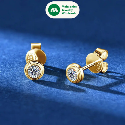 100% 925 Sterling Silver Gold Stud Earrings 6.5mm D Color Moissanite 4 Claw Earrings Classic Jewelry for Women Girl Gift
