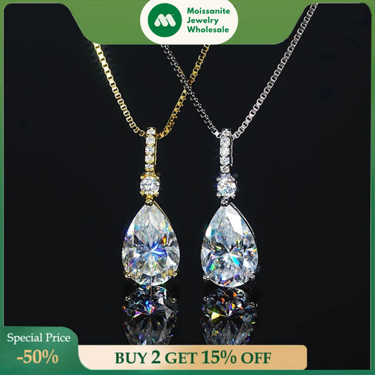 Luxury Necklace 4CT 2CT Pear Cut D VVS1 Waterdrop All Moissanite Pendant for Women 925 Silver Adjustable Chain Fine Jewelry Gift