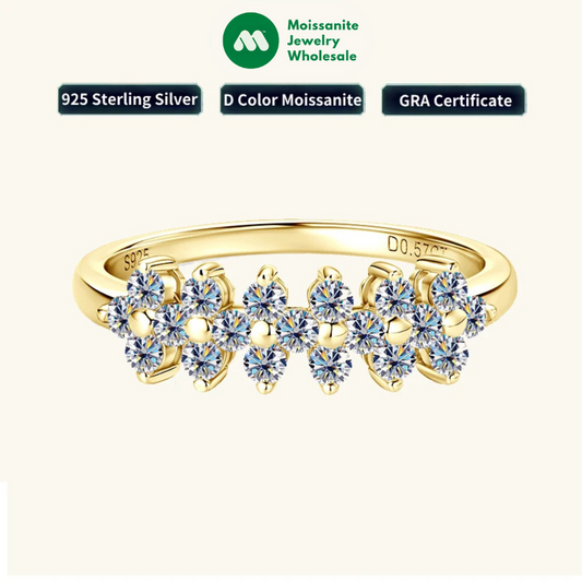 Fashion 2mm D All Moissanite Rings for Women 925 Silver Flower Eternity Ring Bands Daily Wear Finger Jewelry Gifts 2025
