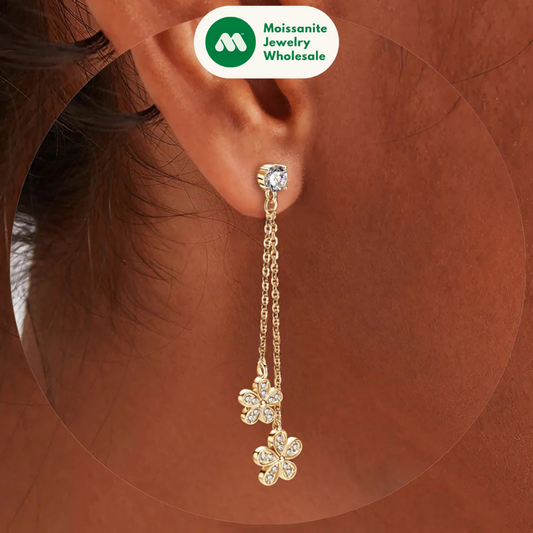 4mm D Moissanite Drop Earrings for Women S925 Silver Chain Star Flowers Pendant Stud Earrings Daily Wear Wedding Jewelry
