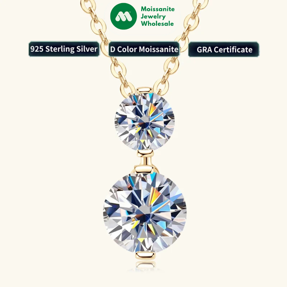 925 Silver Sparking 1.7cttw. Two-stone Moissanite Pendant Necklace for Women Choker 2024 Trend Neck Jewelry Valentine Gift