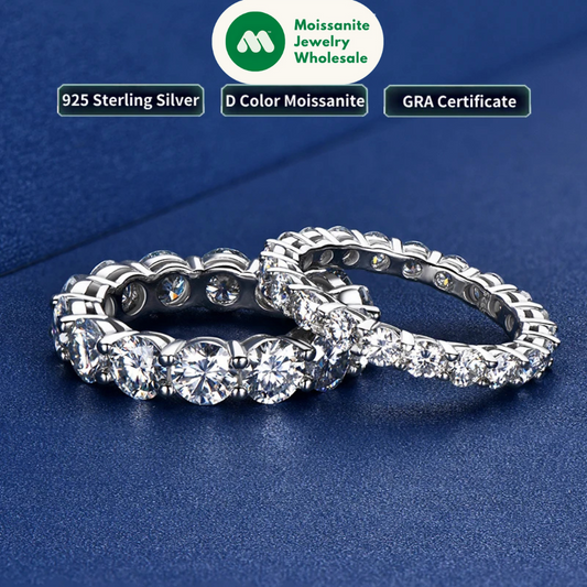 100% S925 Sterling Silver 3mm 5mm Full Moissanite Eternity Ring for Women Men White Gold Plated Engagement Wedding Rings Band
