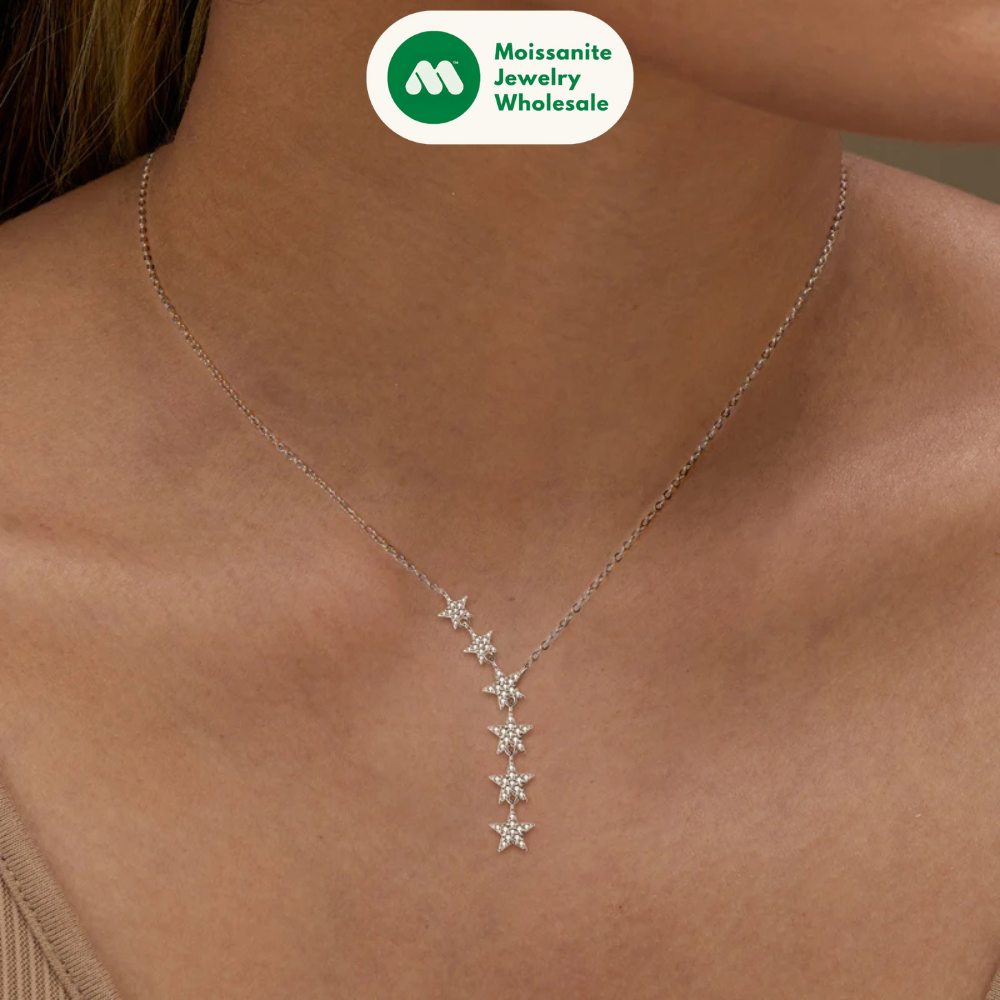 2024 New Trendy 925 Sterling Silver Y Lariat 6 Star Pendant Necklace for Women Fashion D Color Moissanite Necklaces Jewelry Gift